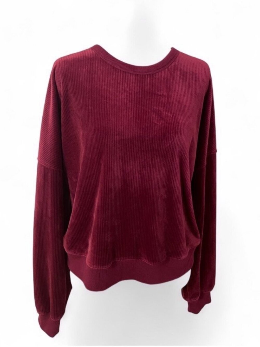 Halston Velvet Pullover Sweater Cranberry/Dark Pink Rose Color Soft Cropped Cozy